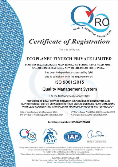 ISO 9001:2015 Certificate of Registration - EcoPlanet Fintech Private Limited